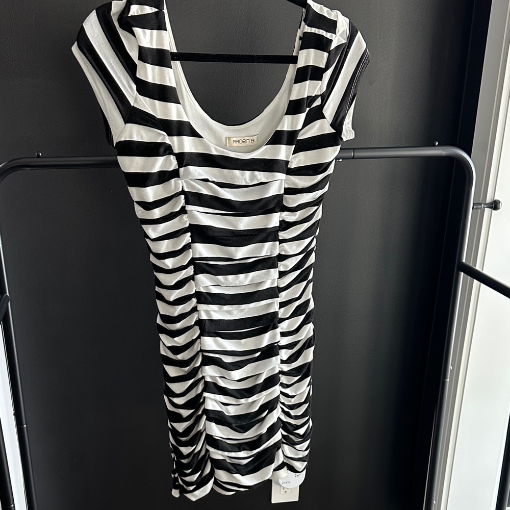 Arden B Black and White Striped Mini Dress